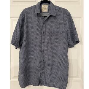 Tasso Elba Island Men’s Large Blue‎ Geometric Button Up Shirt Silk Linen Luxury